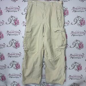 TNA cargo pants beige cream white flared baggy cargos light white luxury pants